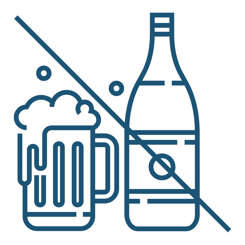 Icono de botella y chopp tachados